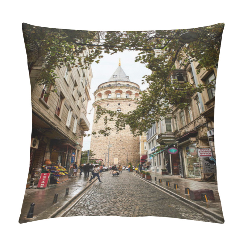 Personality  ISTANBUL, TURKEY - OCTOBER 11, 2019: Galata Kulesi Tower And Street In The Old City. Ancient Turkish Famous Landmark In Beyoglu District, European Side. Architecture Of The Former Constantinople. Pillow Covers