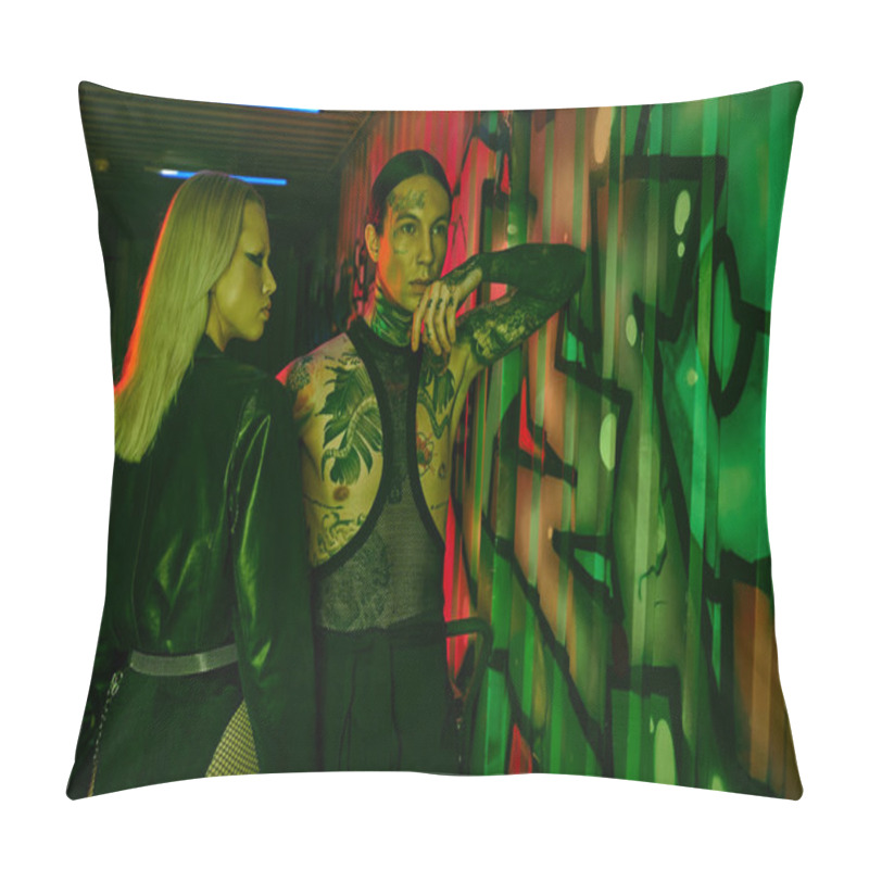 Personality  A Couple Stands In Front Of A Vibrant Graffiti Wall Pillow Covers