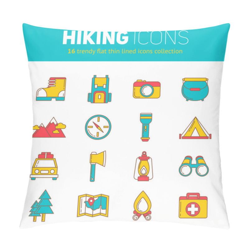 Personality  A Set Of Hiking Thin Lined Flat Icons With Camping Elements Pillow Covers