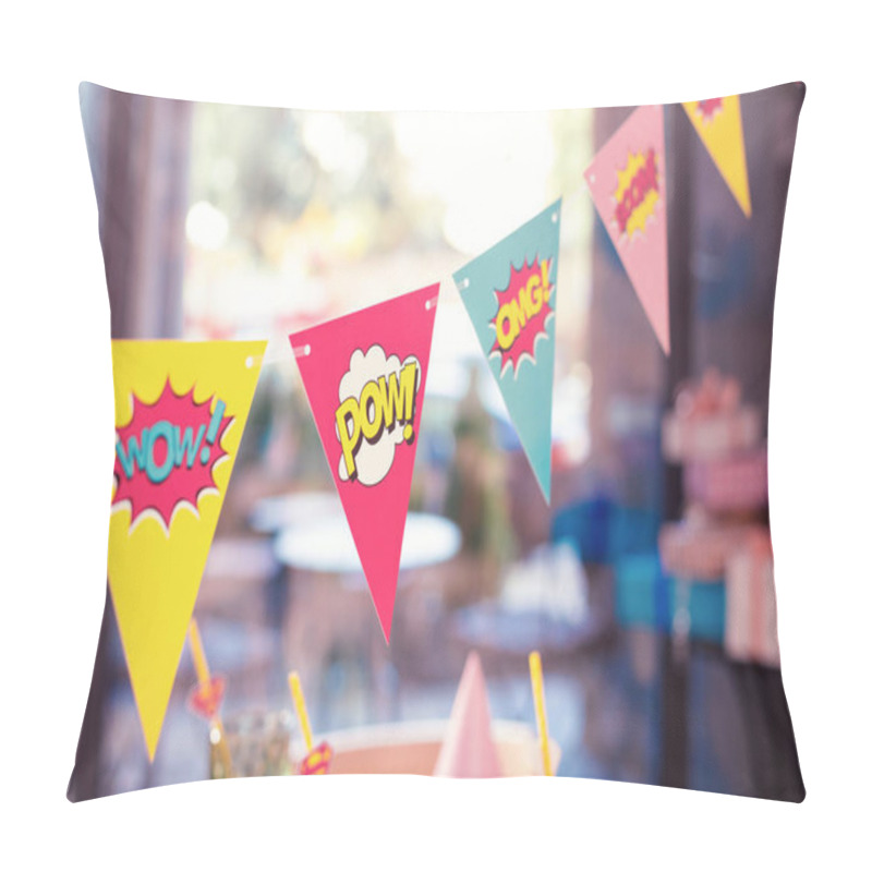 Personality  Close Up Of Five Party Flags With Funny Modern Words Pillow Covers