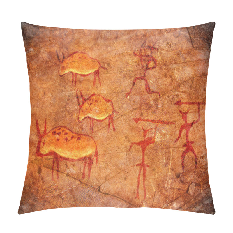 Personality  Hunters On Cave Paint Digital Illustration Pillow Covers