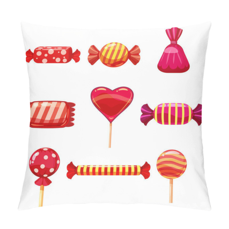 Personality  Set Single Cartoon Candies, Lollipop, Candy. Illustration, Isolated On White. Cartoon Style Pillow Covers