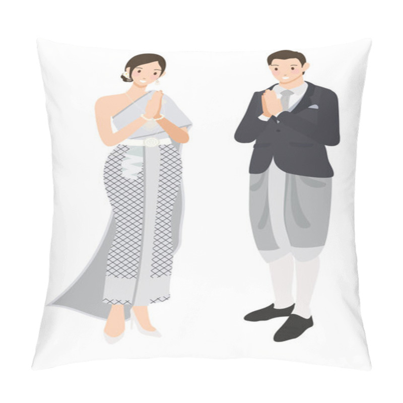 Personality  Thai Wedding Couple Greeting In Traditional Dress Pillow Covers