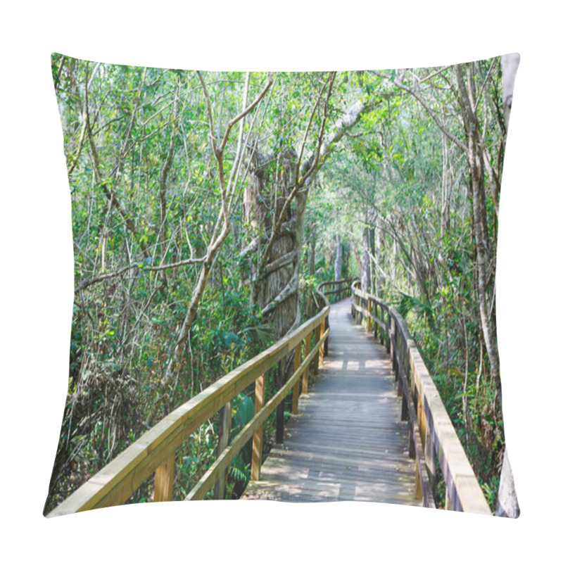 Personality  Florida Wetland, Wooden Path Trail At Everglades National Park In USA. Pillow Covers