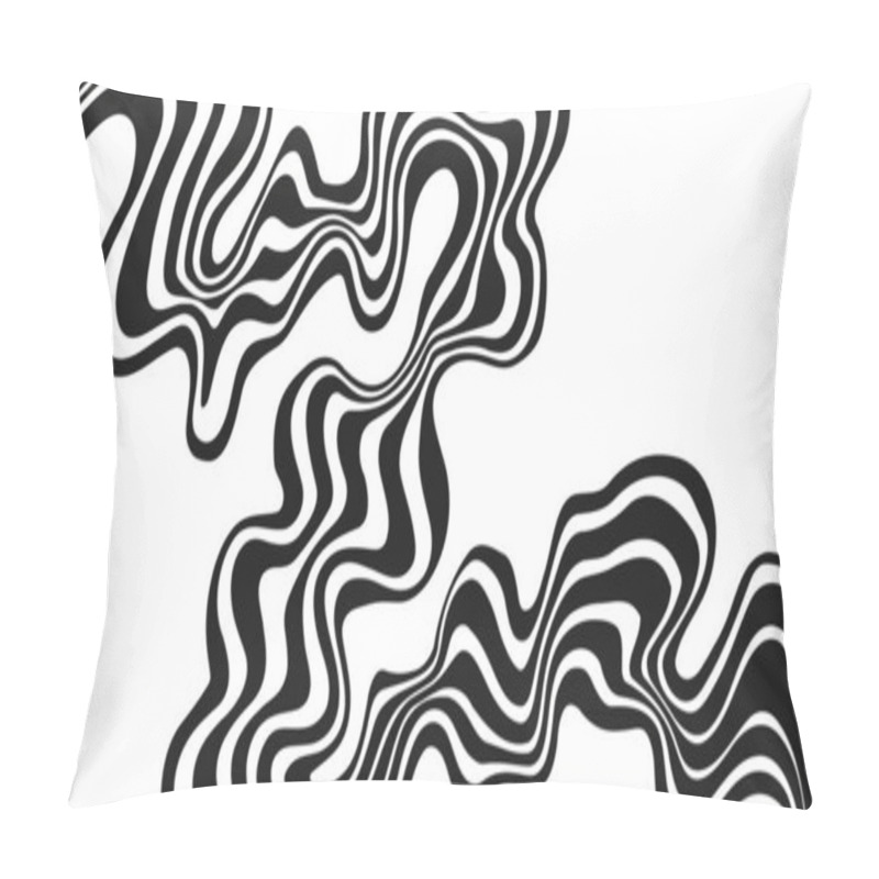 Personality  Retro Background With Wavy Black Lines, Monochrome, Psychedelic Art, Minimalism, Aesthetic, Groovy Poster, Stripes, Vintage, Vector Illustration Pillow Covers