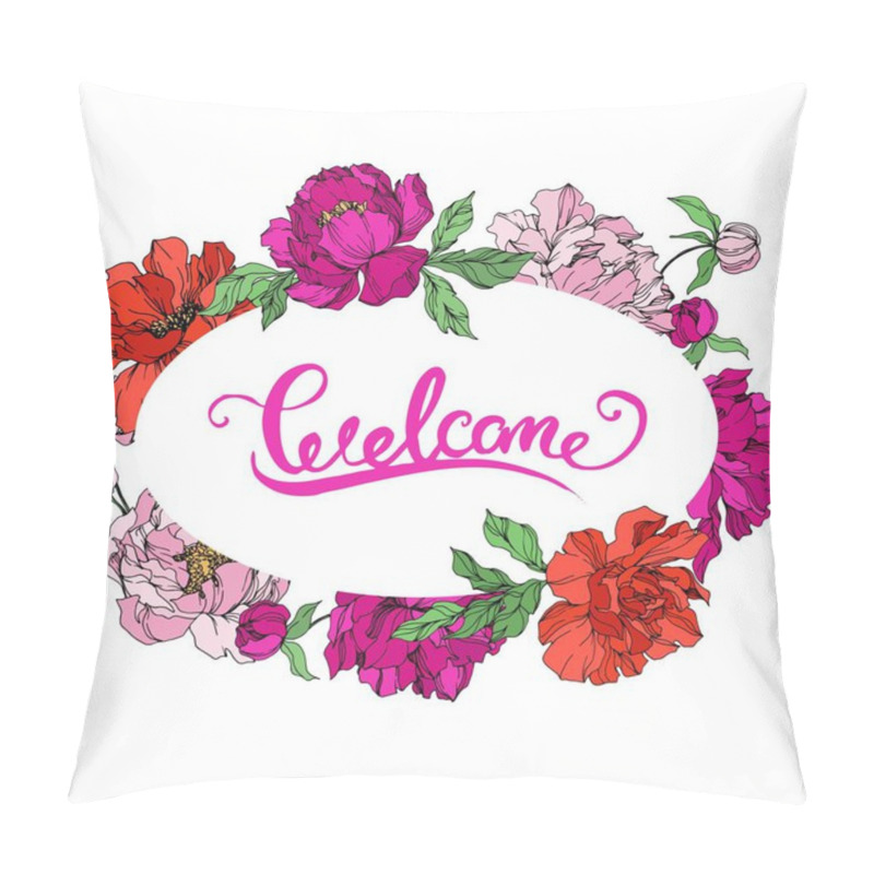 Personality  Peony Floral Botanical Flowers. Black And White Engraved Ink Art. Frame Border Ornament Square. Pillow Covers