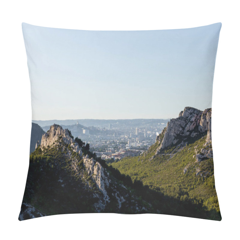 Personality  Beautiful Rocky Mountains With Green Vegetation And Distant Village In Provence, France Pillow Covers