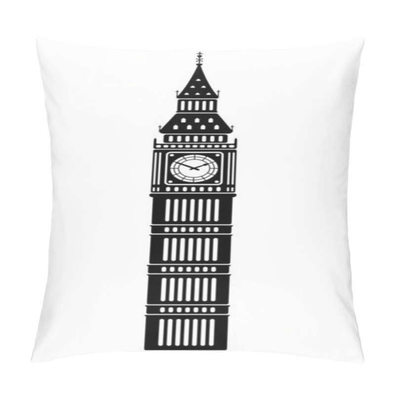 Personality  Big Ben - UK, London / World Famous Buildings Monochrome Vector Illustration. Pillow Covers