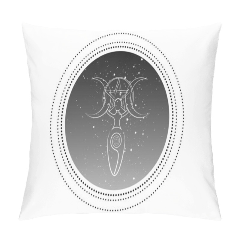 Personality  Spiral Goddess Of Fertility And Triple Moon Wiccan. The Spiral Cycle Of Life, Death And Rebirth. Wicca Pentacle, Woman Mother Earth Symbol Of Sexual Procreation, Vector Tattoo Sign Icon Isolated   Pillow Covers