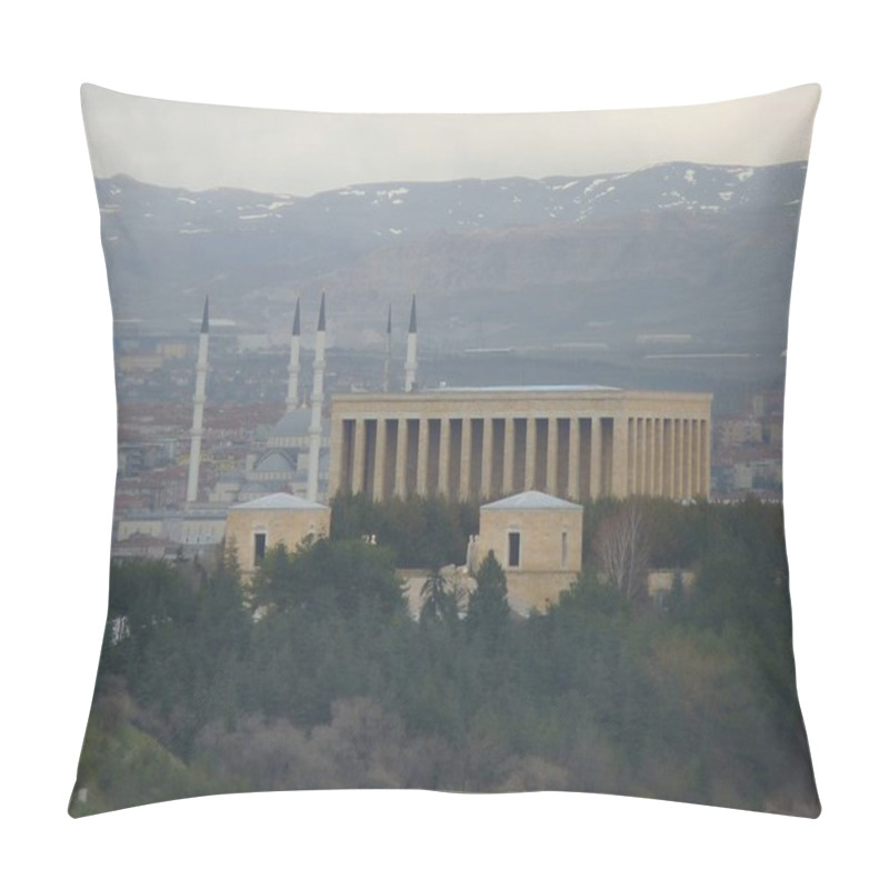 Personality  The Juxtaposition Of Antkabir And Kocatepe Mosque Represents The Harmony Between Secularism And Faith In Turkey, A Testament To Atatrks Vision For A Modern Yet Culturally Rich Nation. Pillow Covers