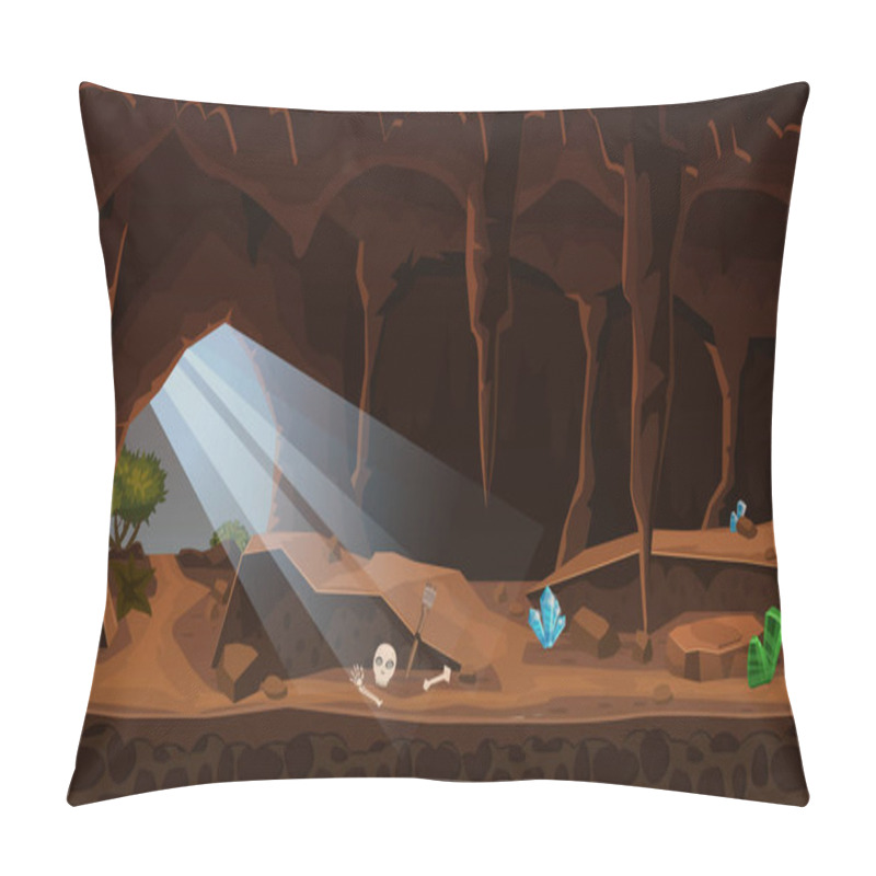 Personality  Treasure Cave With Crystals. Concept, Art For Computer Game. Background Image To Use Games, Apps, Banners, Graphics. Vector Cartoon Illustration Pillow Covers