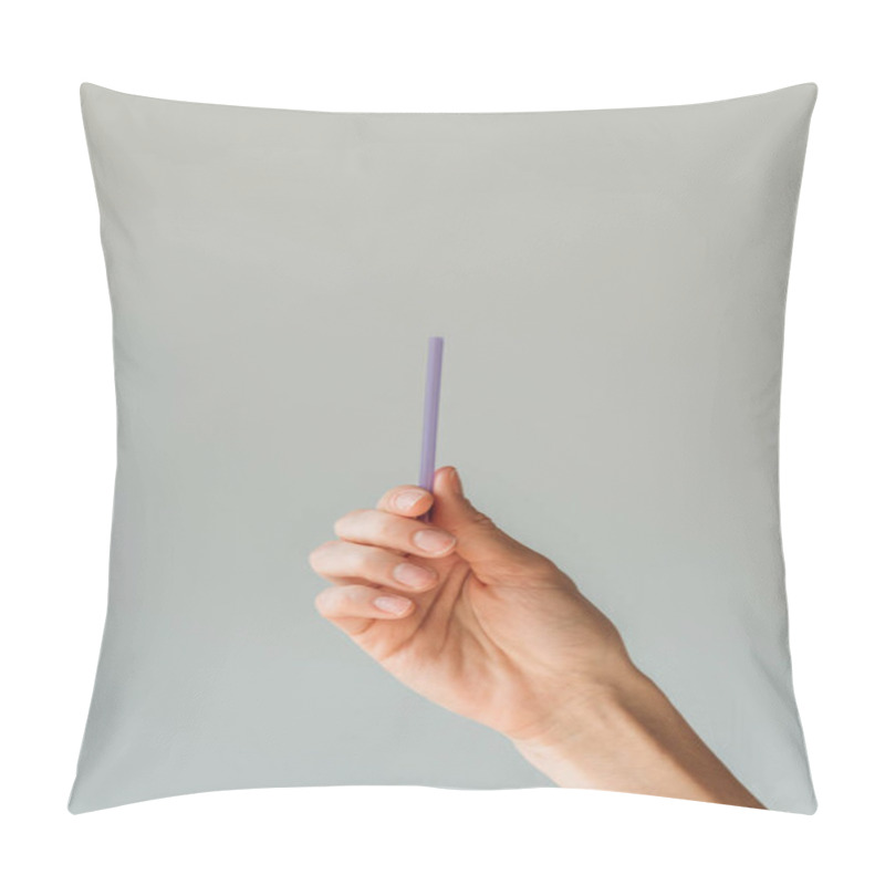 Personality  Woman Holding Drinking Straw In Hand Pillow Covers