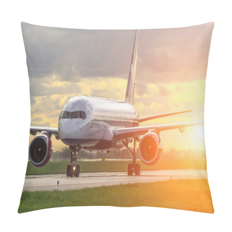 Personality  Airplane Airport In The Sky At Sunrise Pillow Covers