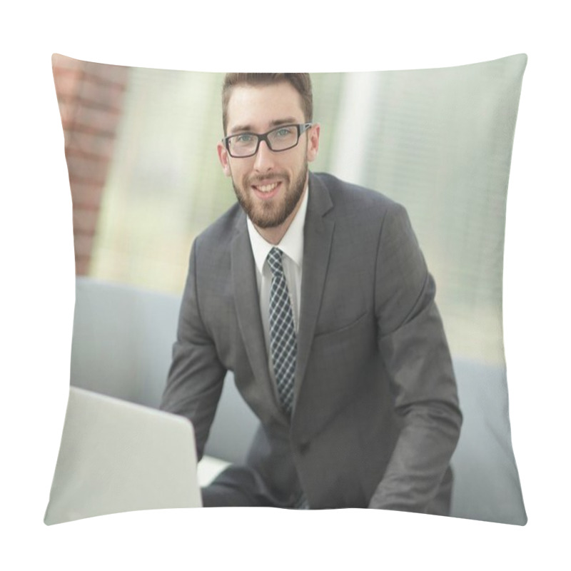 Personality  Portrait Of A Modern Businessman Sitting At His Desk. Pillow Covers