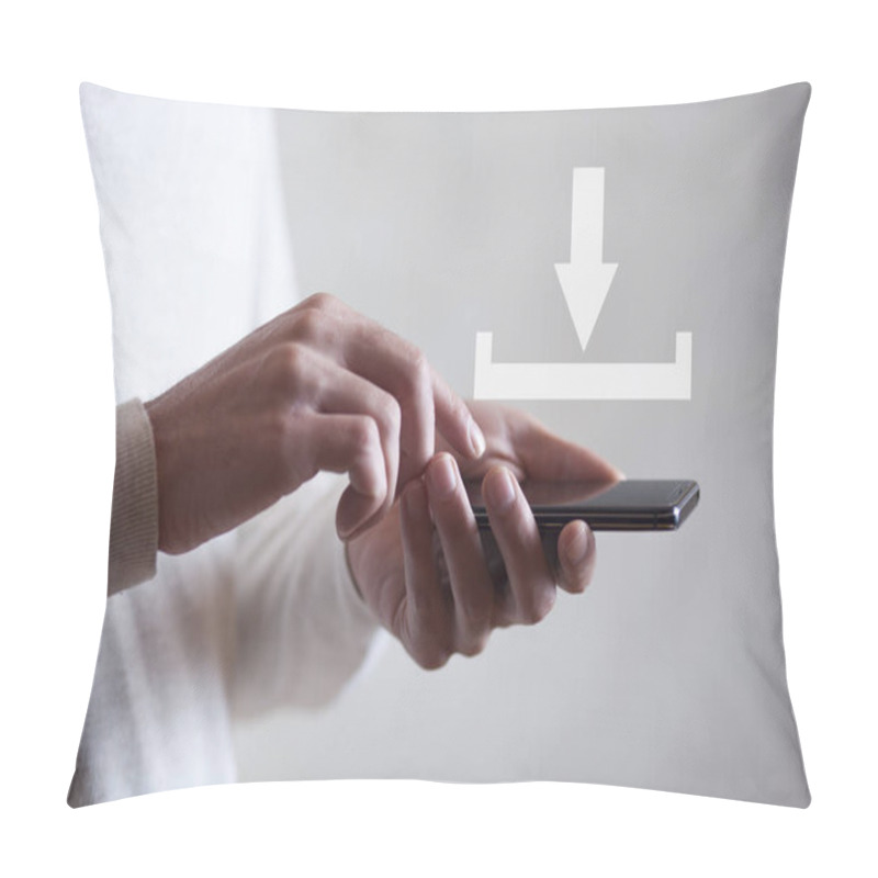 Personality  Download Concept Above A Smartphone Held By A Man Pillow Covers