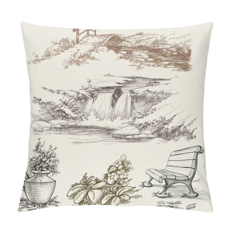 Personality  Park Or Garden Design Elements Sketch Pillow Covers