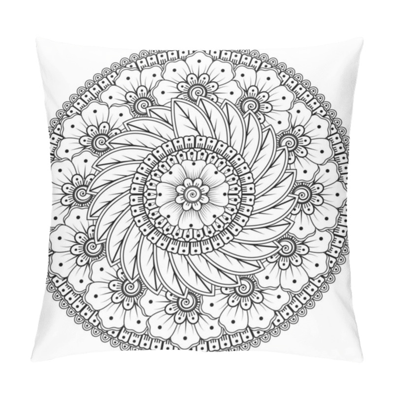 Personality  Circular Pattern In The Form Of Mandala With Flower For Henna, Mehndi, Tattoo, Decoration. Decorative Ornament In Ethnic Oriental Style. Coloring Book Page. Pillow Covers