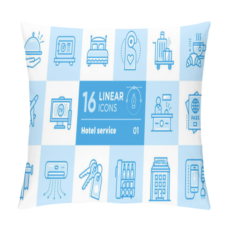 Personality  Linear Icons Set Of Hotel Services. Suitable For Print, Website  Pillow Covers