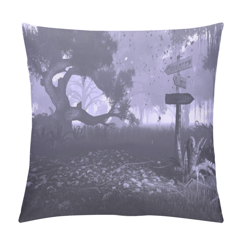 Personality  Night Forest With Old Signpost Monochrome Pillow Covers