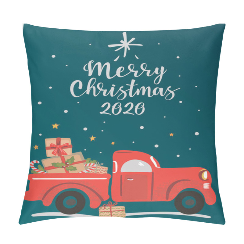 Personality  Christmas Red Truck With A Christmas Tree. Pillow Covers