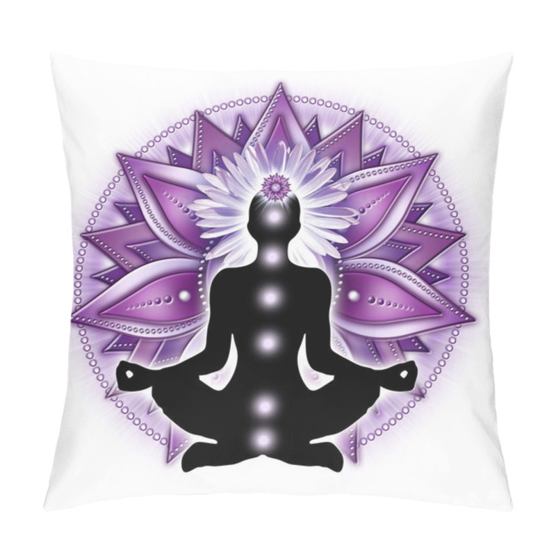 Personality  Crown Chakra Meditation In Yoga Lotus Pose, In Front Of Sahasrara Chakra Symbol. Supportive Decor For Kinesiology Practitioners, Massage Therapists, Reiki And Chakra Energy Healers, Yoga Studios Etc. Pillow Covers