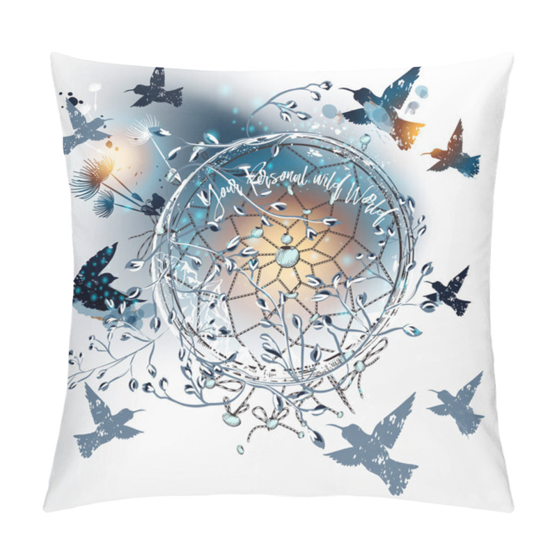 Personality  Artistic Vector Illustration With Hummingbirds And Dandelion Flo Pillow Covers