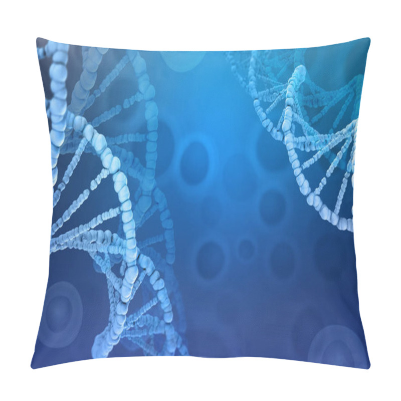 Personality  3D Illustration Of A DNA Molecule. Investigation Of Cellular Structure. Modern Digital Concept On A Blue Background Pillow Covers