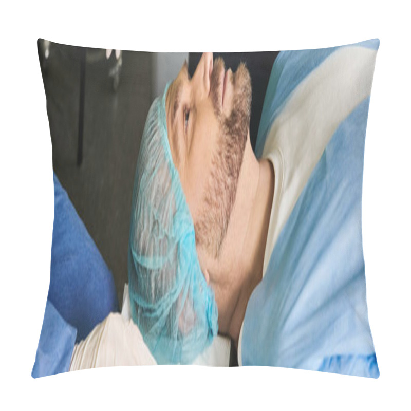 Personality  A Man Lays In A Hospital Bed, Wearing A Medical Mask For Protection. Pillow Covers