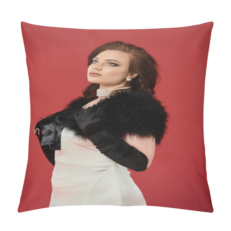 Personality  A Young Beautiful Woman Showcases Her Elegance With Sophisticated Attire And A Poised Expression. Pillow Covers