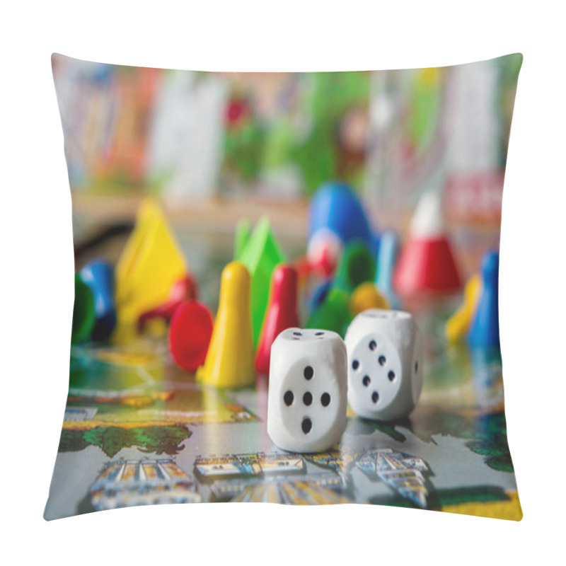 Personality  Concept Of Board Games. Dice, Chips And Cards On A Green Background  Copy Space Pillow Covers