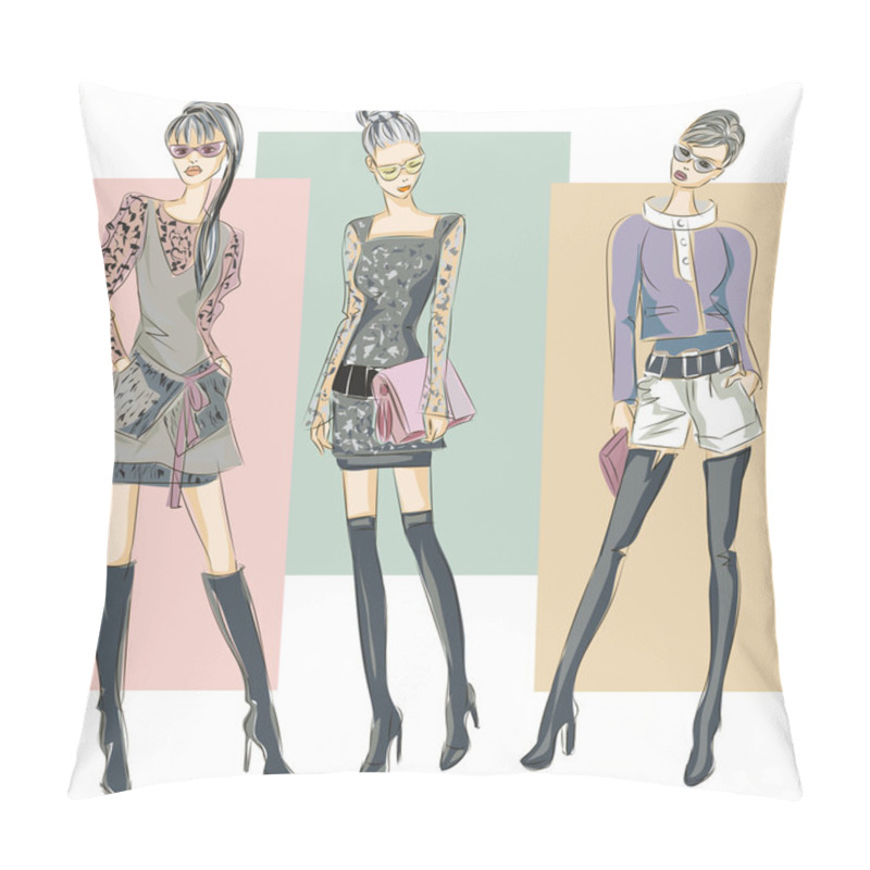 Personality  Fashion Models In Sketch Style Fall Winter Pillow Covers