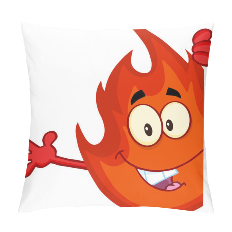 Personality  Cute Flame Cartoon Character Looking Around A Blank Sign And Waving Pillow Covers