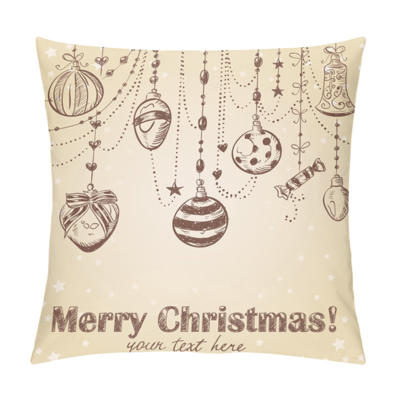 Personality  Christmas Hand Drawn Decorative Postcard With Xmas Toys And Balls Pillow Covers