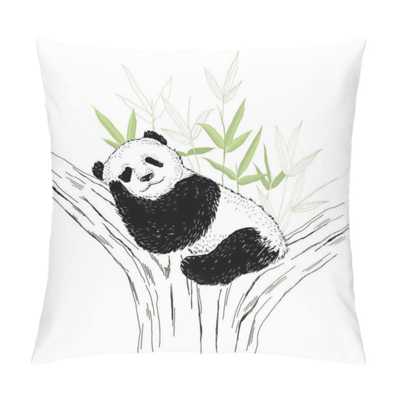 Personality  Cute Panda Bear Sleeping On The Tree. Vector Illustration Isolated On White. Pillow Covers