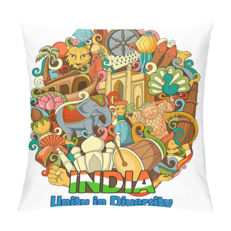 Personality  Doodle Showing Architecture And Culture Of India Pillow Covers