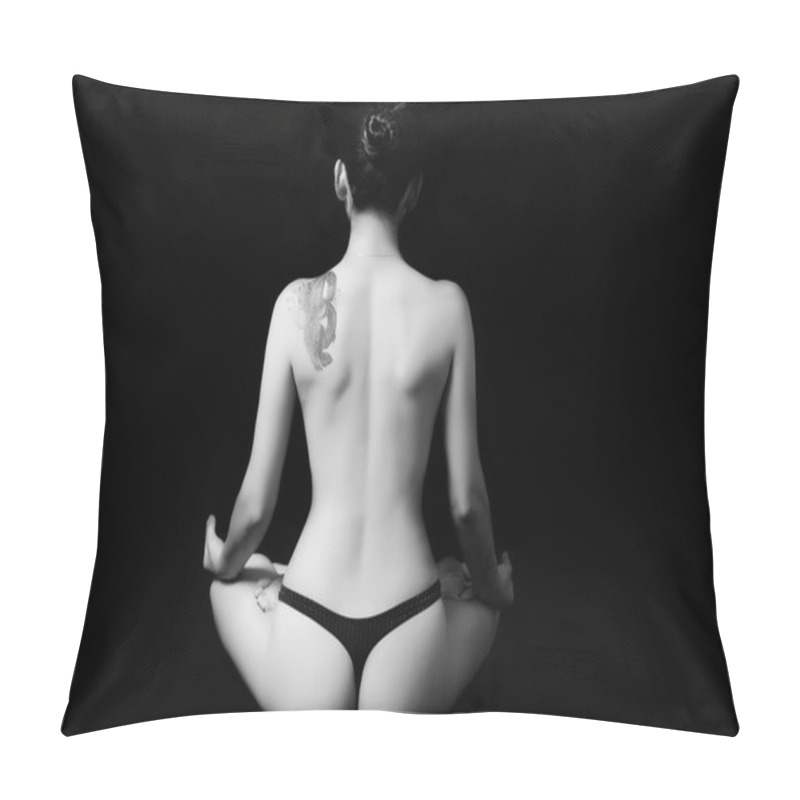 Personality  Beautiful Naked Woman With Dragon Tattoo. Back Of Nude Sexy Girl In Underwear In Yoga Pose Pillow Covers