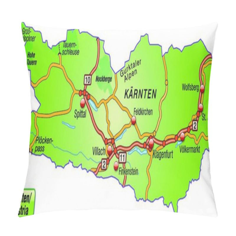 Personality  Carinthia In Austria As An Island Map With A Transport Network The Attractive Design Fits The Map Perfectly Into Your Project. Pillow Covers