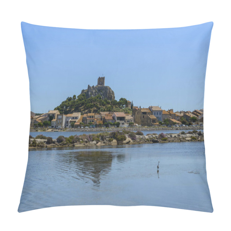 Personality  The Ponds And The Old Gruissan And The Barberousse Tower In The Background, In Aude In Occitanie, France Pillow Covers