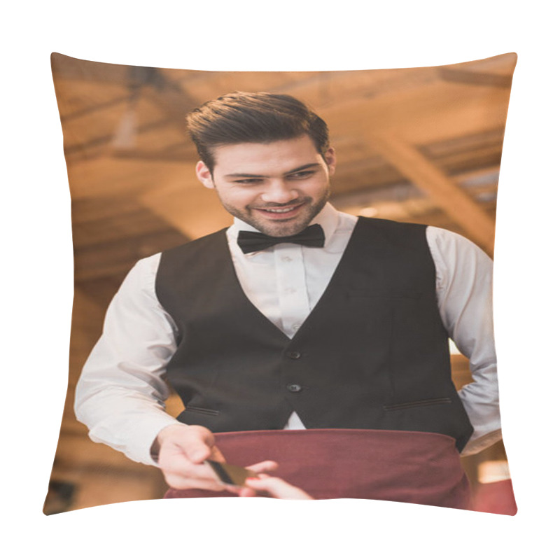 Personality  Customer Giving Credit Card To Waiter Pillow Covers