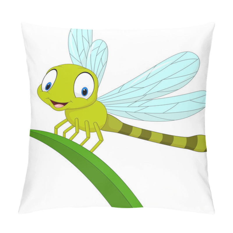 Personality  Vector Illustration Of Cartoon Funny Dragonfly On Leaf Pillow Covers