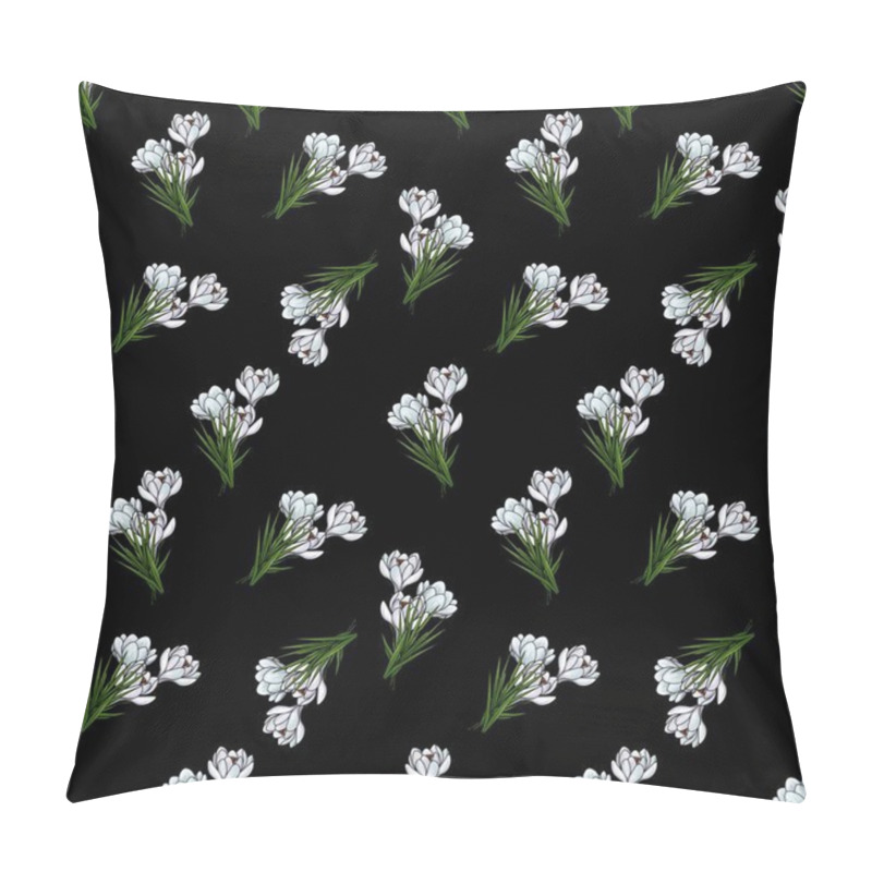 Personality  Small Bouquet Of White Crocuses On Black Background Pillow Covers