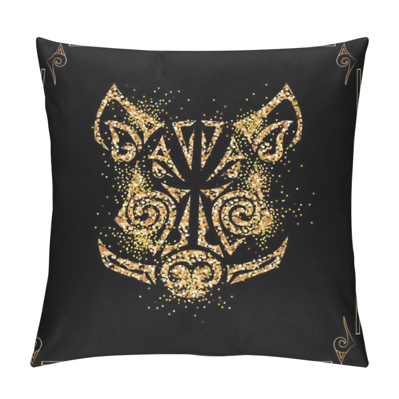 Personality  Golden Boar, Pig Head Isolated On Black Background. Symbol Of Chinese 2019 New Year. Vector Illustration. Stylized Maori Face Tattoo. Pillow Covers