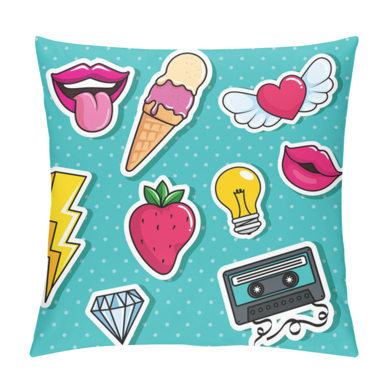 Personality  Ice Cream And Set Icons Pop Art Style Pillow Covers