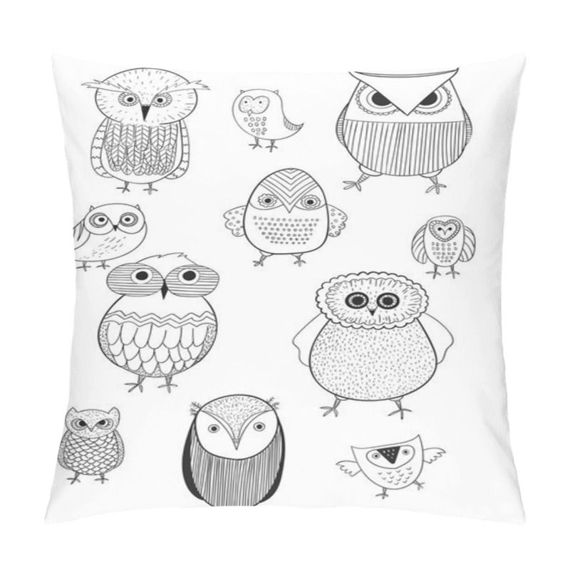 Personality  Owl Logo Set. Beautiful Vector Set Of Twelve. Owls Hats, Sunglasses Pillow Covers