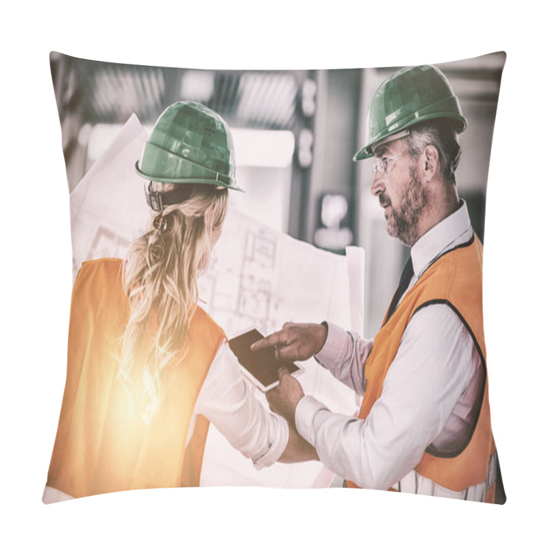 Personality  Architects Discussing With Blueprint Pillow Covers