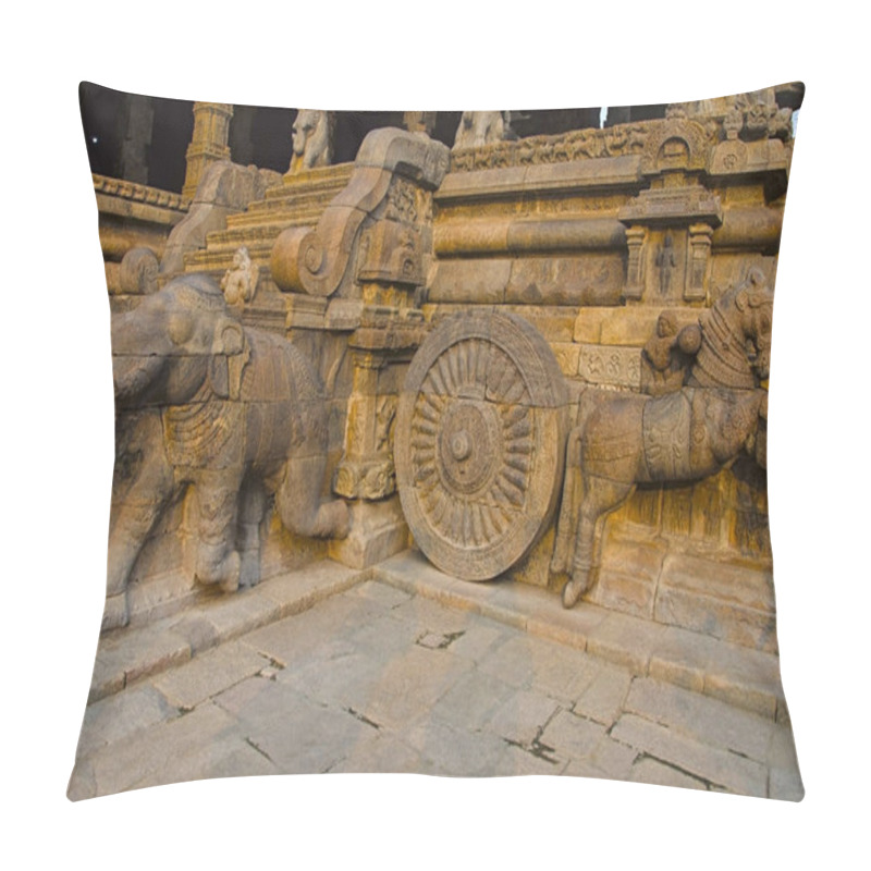 Personality  Carved Staircase Of Airavatesvara Temple, Darasuram, Near Kumbakonam, Tamil Nadu, India Pillow Covers