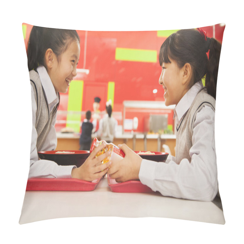 Personality  Girls Talk Over Lunch In School Cafeteria Pillow Covers