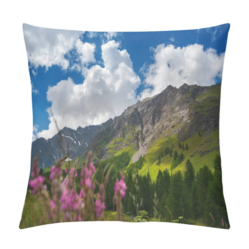 Personality  Panorama Picture Of A Mountain Landscape With Alpine Flowers Pillow Covers