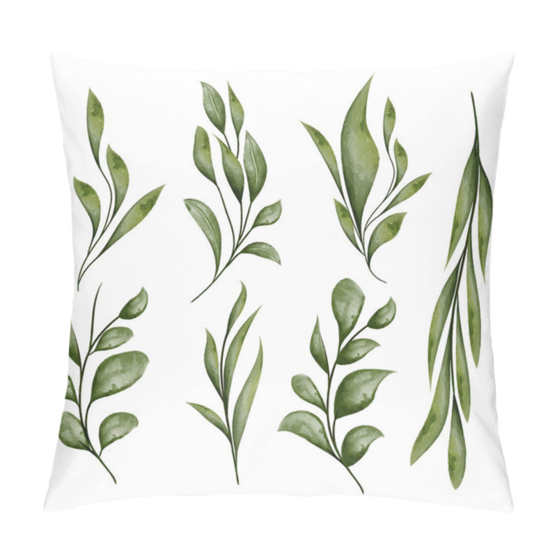 Personality  Watercolor Botanical Illustrations With Green Leaf Branch, Isolated On White Background Pillow Covers