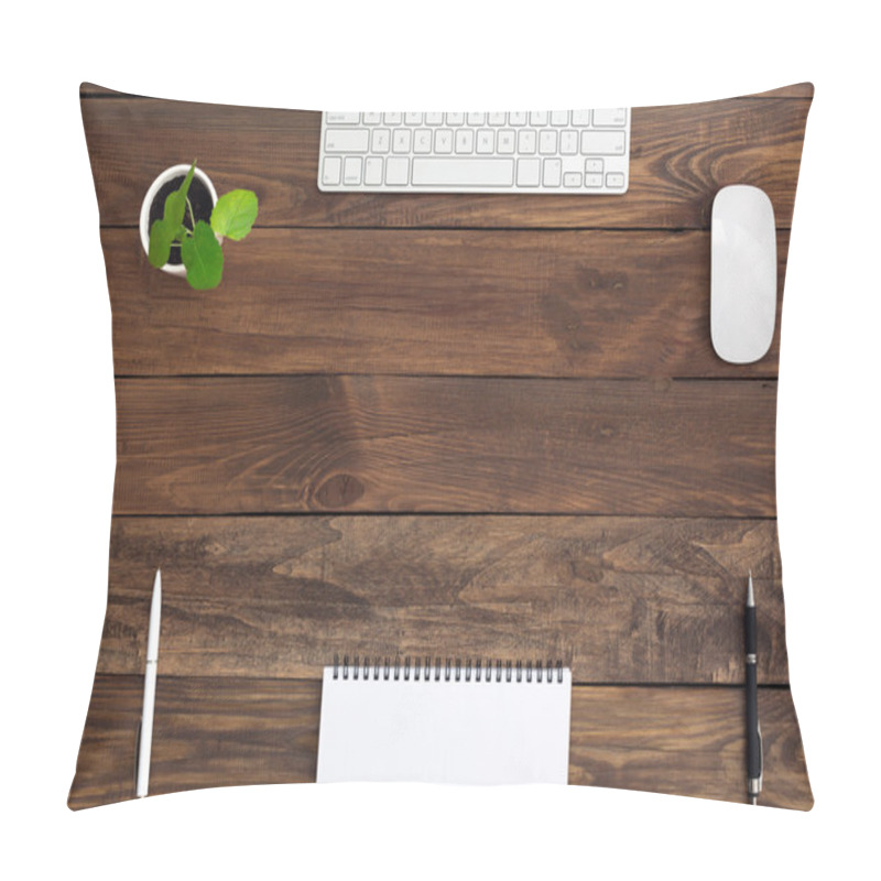 Personality  Brown Wooden Desk With Stationery Electronics And Flora Pillow Covers